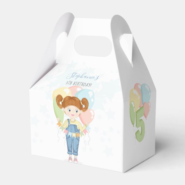 Birthday Girl in Overalls Redhead  Favor Box (Back Side)