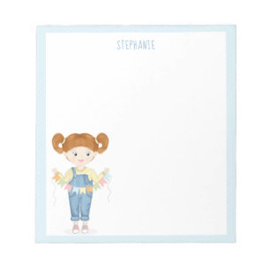 Birthday Girl in Overalls Redhead  Notepad