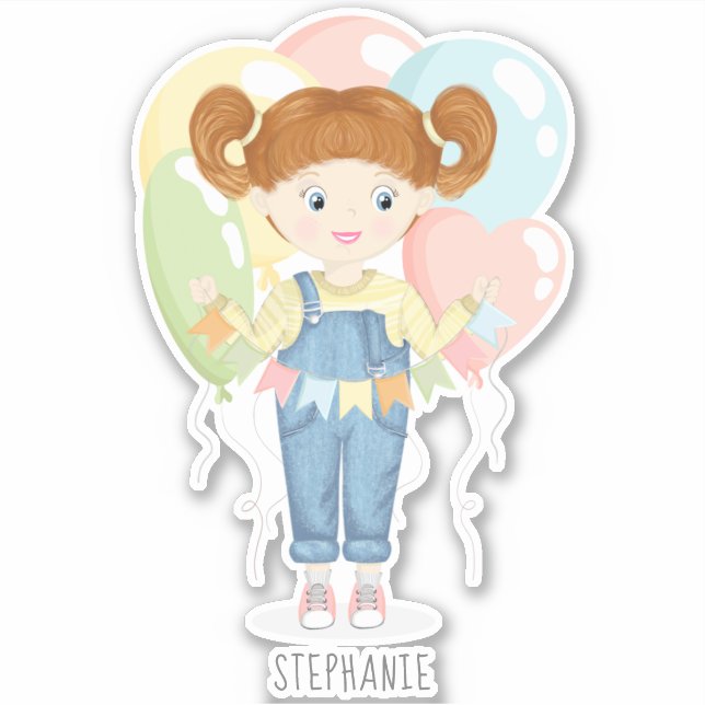 Birthday Girl in Overalls Redhead Sticker (Front)