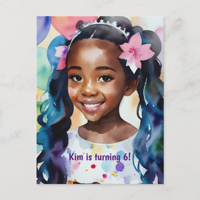 Birthday Girl Melanin Princess Art Invitation Postcard (Front)