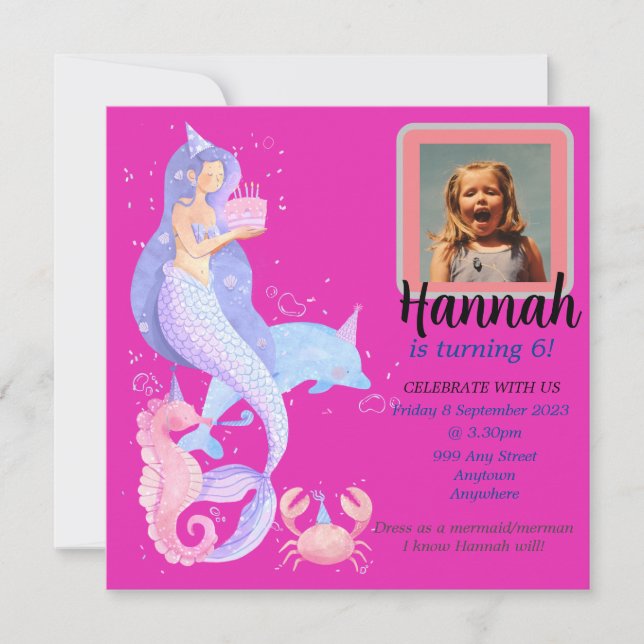 Birthday Girl Mermaid theme Invitation (Front)