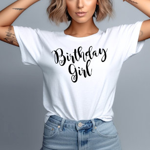 Birthday Girl Modern Black Script Womens T-Shirt