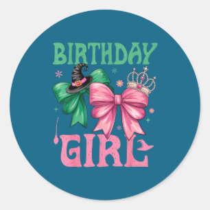 Birthday Girl Nk And Green Birthday Witch Women Gi Classic Round Sticker