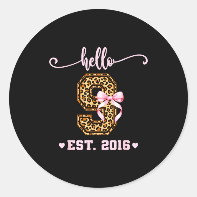 Birthday Girl Nk Coquette Bow Hello 9 Year Old Aes Classic Round Sticker (Front)