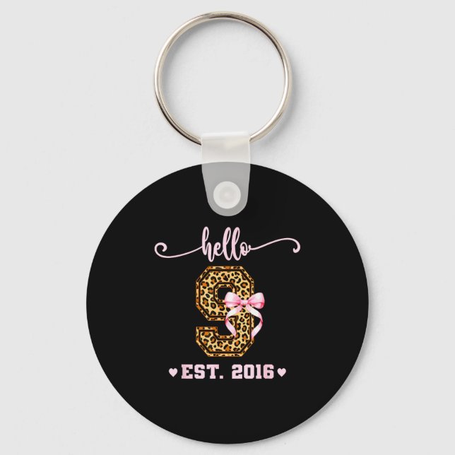 Birthday Girl Nk Coquette Bow Hello 9 Year Old Aes Keychain (Front)