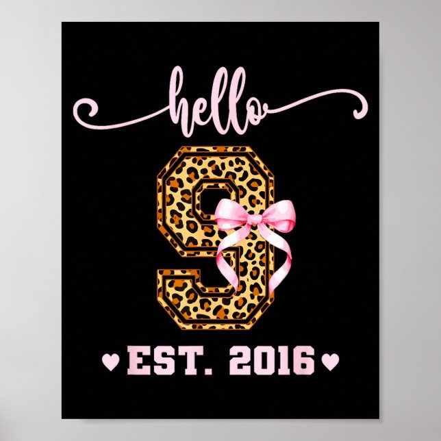 Birthday Girl Nk Coquette Bow Hello 9 Year Old Aes Poster (Front)