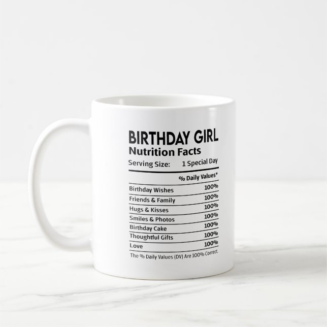 Birthday Girl Nutritional Label Coffee Mug (Left)