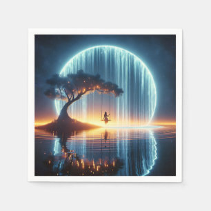 Birthday Girl On Swing In Moon Waterfall Napkin