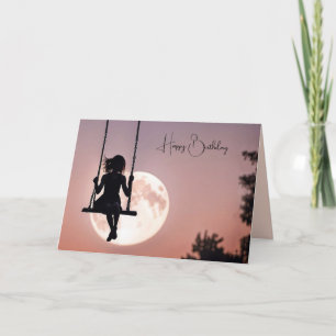 Birthday Girl On Swing With Moon Card