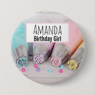 Birthday Girl Pastel Cake Decorating Tools  3 Inch Round Button