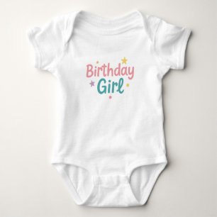 Birthday Girl Pastel Lettering Whimsical Star Baby Bodysuit