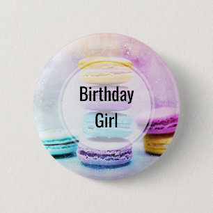 Birthday Girl Photo of Colourful Delicious Macaron 2 Inch Round Button