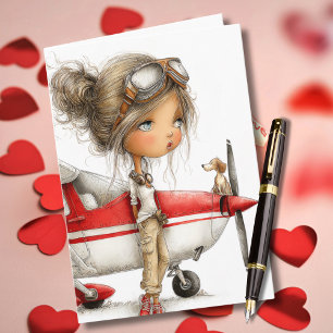 Birthday Girl Pilot Co-pilot dog & Cessna Airplane Card