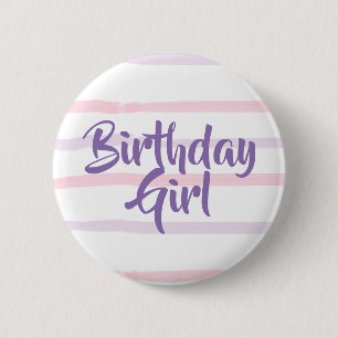 Birthday Girl Pink and Purple Button
