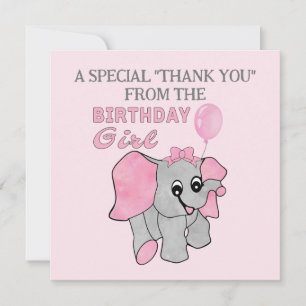 Birthday Girl Pink Baby Elephant Thank You Card