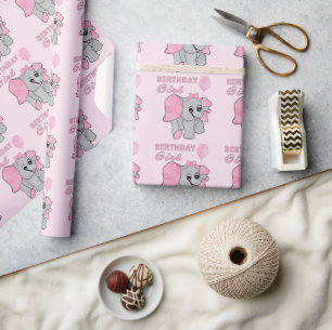 Birthday Girl Pink Baby Elephant Wrapping Paper