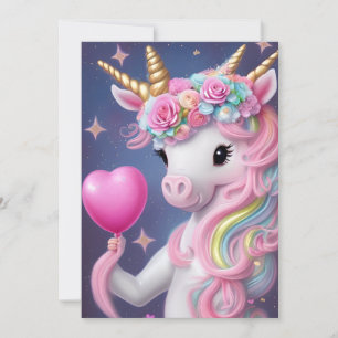 Birthday Girl Pink Baby Unicorn  Holiday Card