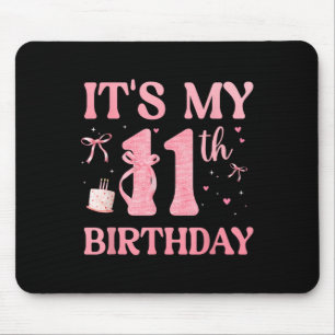 Birthday Girl Pink Coquette Bow 11 Years Old Aesth Mouse Pad