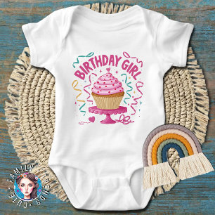 Birthday Girl Pink Cupcake Baby Bodysuit
