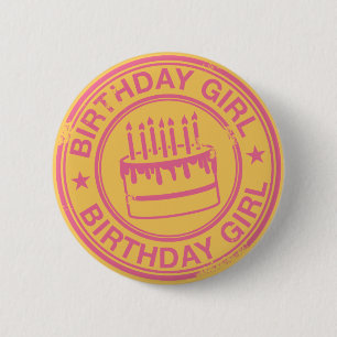Birthday Girl -pink rubber stamp effect- 2 Inch Round Button