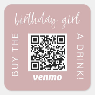 Birthday Girl QR Code Buy A Drink With Venmo Girly Square Sticker