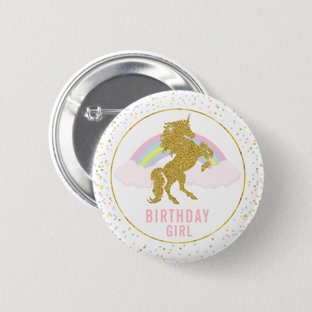 Birthday Girl Rainbow Unicorn Party Pin (Front & Back)