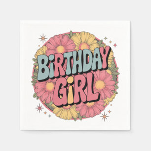 Birthday Girl - Retro Floral Celebration Napkin