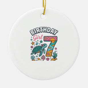 Birthday Girl Sea Turtle 7th Birthday Vector Desig Ceramic Ornament