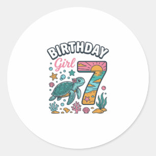 Birthday Girl Sea Turtle 7th Birthday Vector Desig Classic Round Sticker