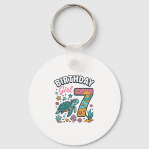 Birthday Girl Sea Turtle 7th Birthday Vector Desig Keychain