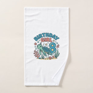 Birthday Girl Sea Turtle 8th Birthday Shirt Design Hand Towel
