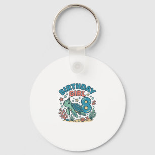 Birthday Girl Sea Turtle 8th Birthday Shirt Design Keychain