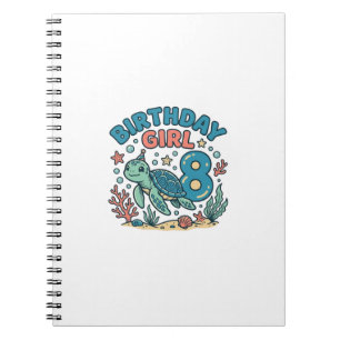 Birthday Girl Sea Turtle 8th Birthday Shirt Design Notebook