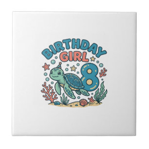 Birthday Girl Sea Turtle 8th Birthday Shirt Design Tile