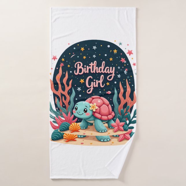 Birthday Girl Sea Turtle Theme Birthday Party Ocea (Serviette de bain)