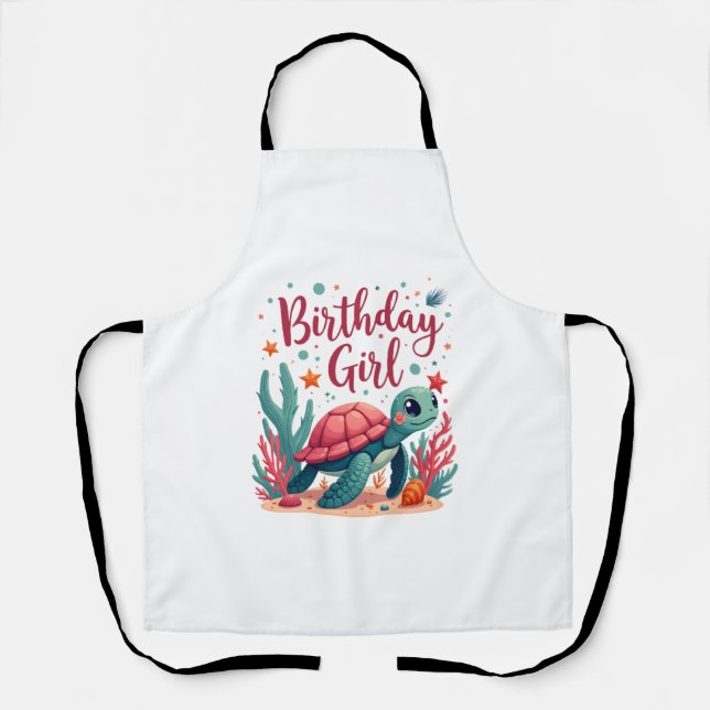 Birthday Girl Sea Turtle Theme Birthday Party Ocea Apron (Front)