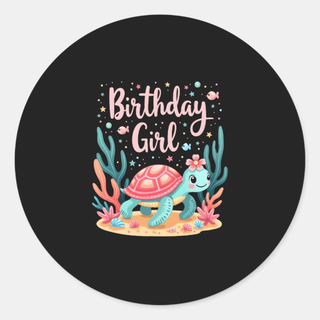 Birthday Girl Sea Turtle Theme Birthday Party Ocea Classic Round Sticker (Front)
