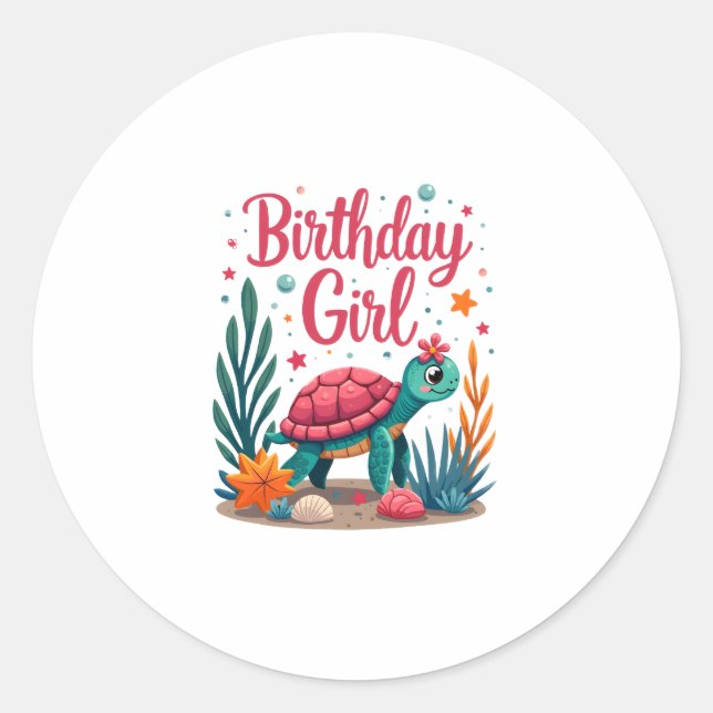 Birthday Girl Sea Turtle Theme Birthday Party Ocea Classic Round Sticker (Front)