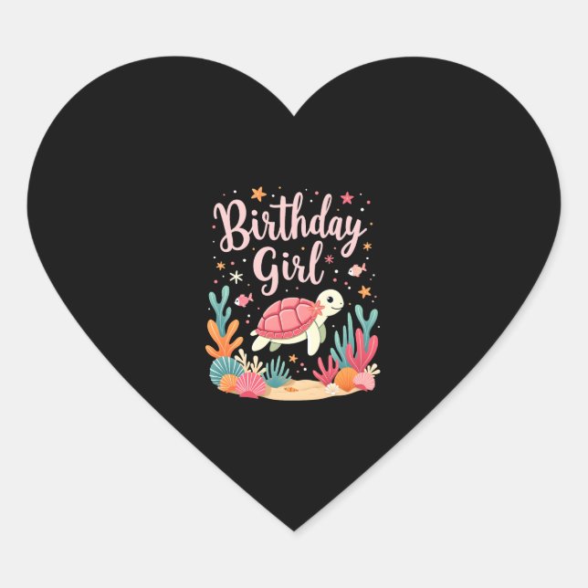Birthday Girl Sea Turtle Theme Birthday Party Ocea Heart Sticker (Front)