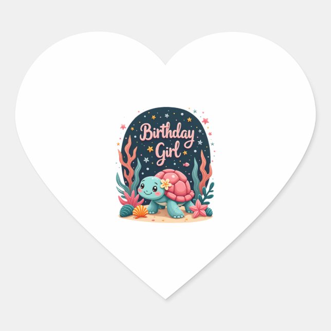 Birthday Girl Sea Turtle Theme Birthday Party Ocea Heart Sticker (Front)