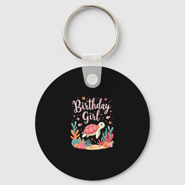 Birthday Girl Sea Turtle Theme Birthday Party Ocea Keychain (Front)
