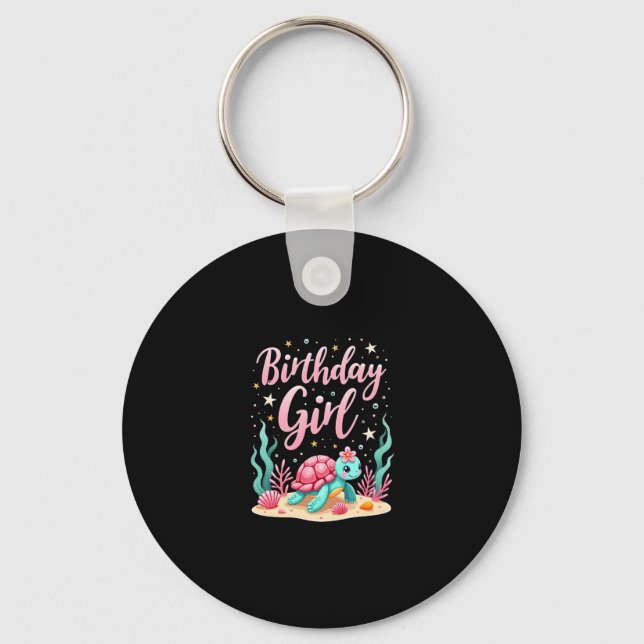 Birthday Girl Sea Turtle Theme Birthday Party Ocea Keychain (Front)