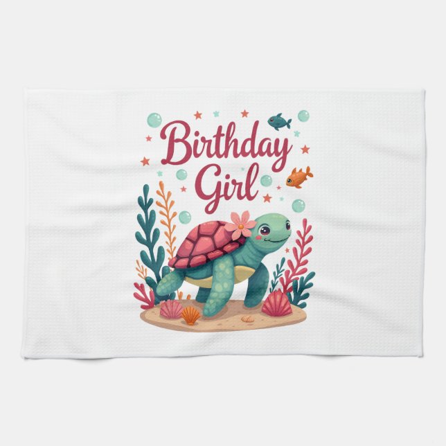 Birthday Girl Sea Turtle Theme Birthday Party Ocea Kitchen Towel (Horizontal)