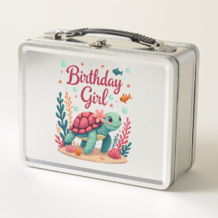 Birthday Girl Sea Turtle Theme Birthday Party Ocea Metal Lunch Box