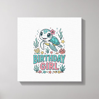 Birthday Girl Sea Turtle Vintage Engraving Shirt_1 Canvas Print