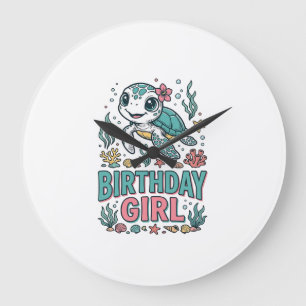Birthday Girl Sea Turtle Vintage Engraving Shirt_1 Large Clock