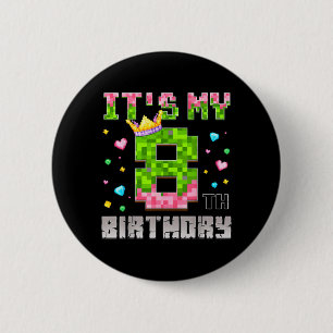 Birthday Girl Shirt 8th Birthday Video Game Pixel 2 Inch Round Button