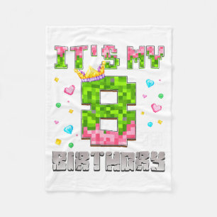 Birthday Girl Shirt 8th Birthday Video Game Pixel Fleece Blanket