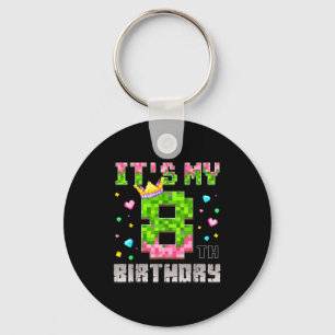 Birthday girl shirt 8th birthday video game pixel keychain