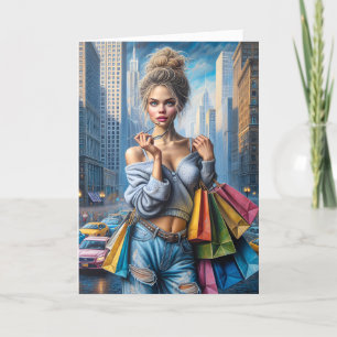 Birthday Girl Shopping In The Big City Card